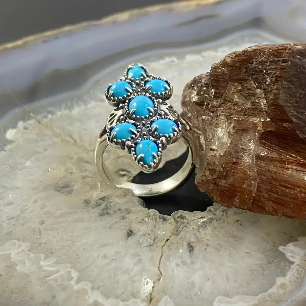 Carolyn Pollack Sterling Silver Sleeping Beauty Turquoise Decorated Cluster Ring